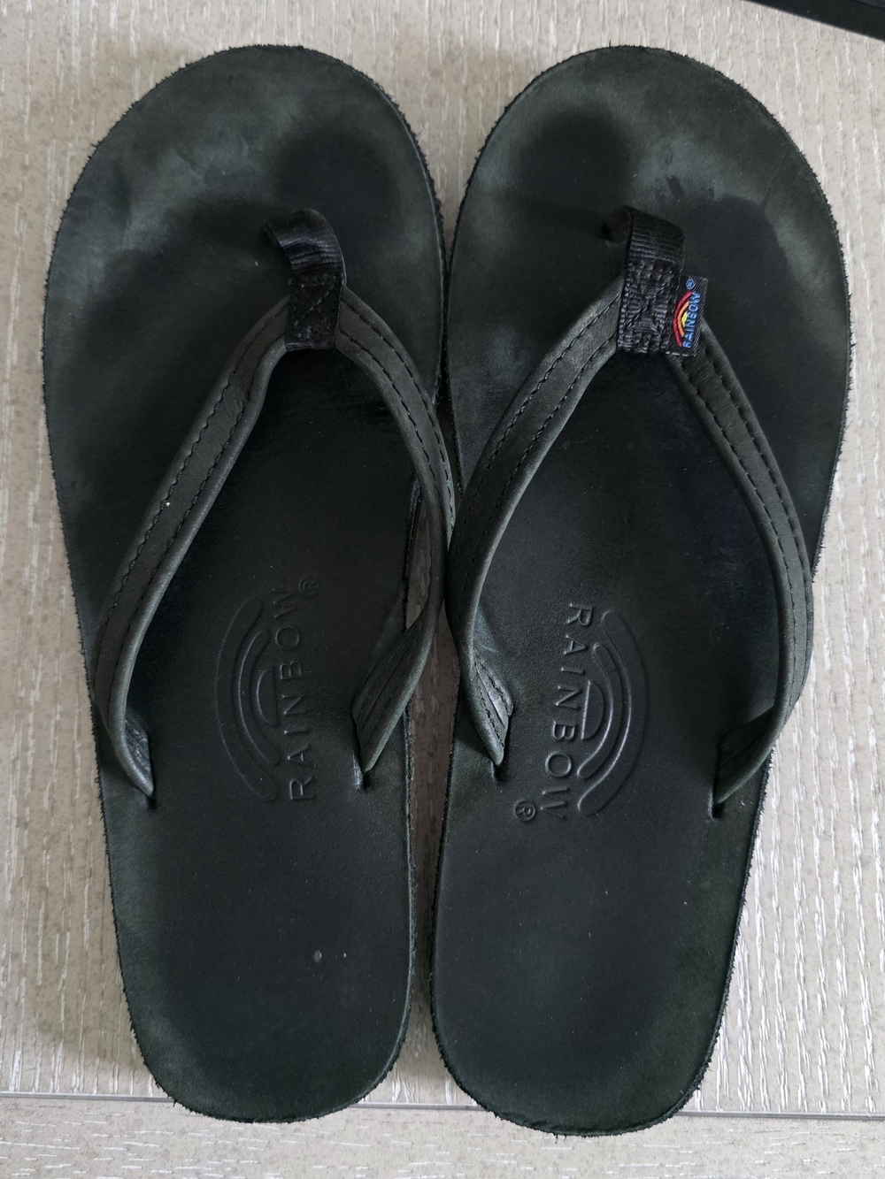 Rainbow Black Leather Thong Sandals